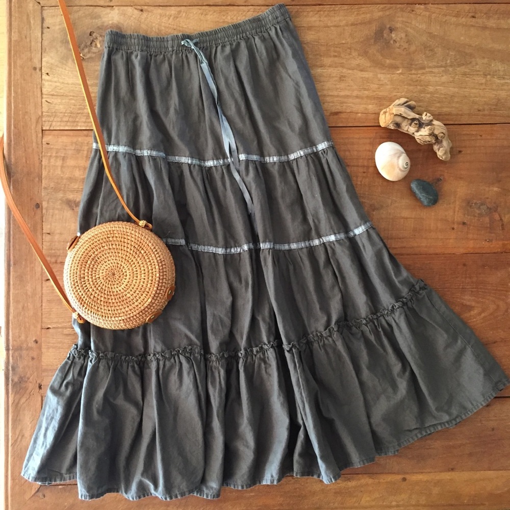 Vintage Cottagecore Full Maxi Skirt with Ruffle